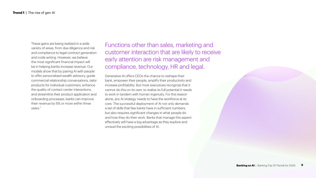 Text slide 9 from Banking On AI Banking Top 10 Trends For 2024 Accenture