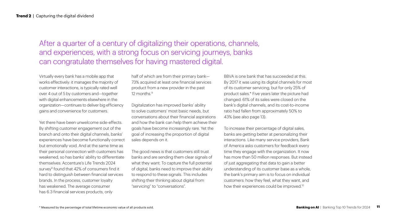 Text slide 11 from Banking On AI Banking Top 10 Trends For 2024 Accenture