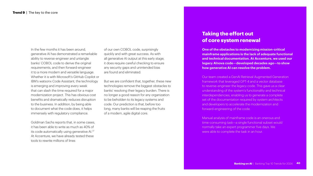 Text slide 40 from Banking On AI Banking Top 10 Trends For 2024 Accenture