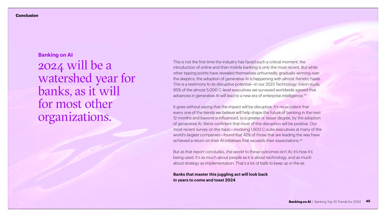 Text slide 45 from Banking On AI Banking Top 10 Trends For 2024 Accenture