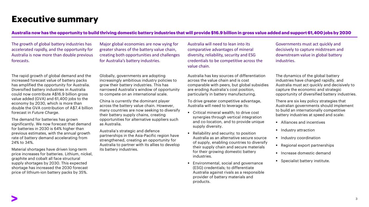 Text slide 3 from Charging Ahead Australias Battery Powered Future Accenture