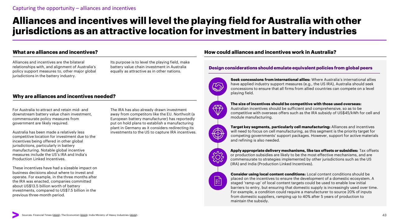 Comparison slide 43 from Charging Ahead Australias Battery Powered Future Accenture