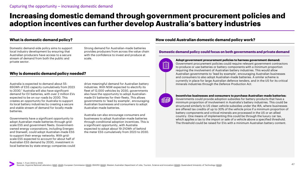 Comparison slide 47 from Charging Ahead Australias Battery Powered Future Accenture