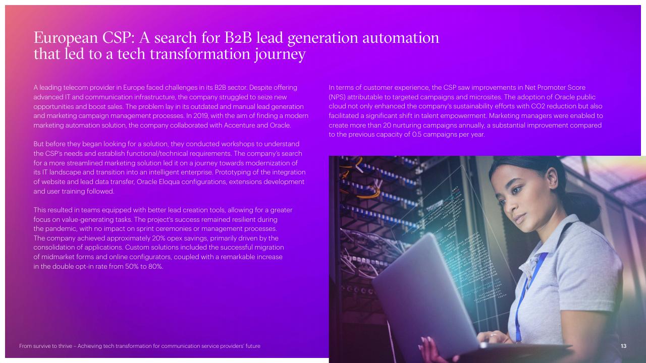 Case Study slide 13 from From Survive To Thrive Achieving Tech Transformation For Communication Service Providers Future Accenture
