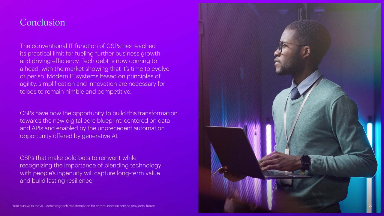 Text slide 22 from From Survive To Thrive Achieving Tech Transformation For Communication Service Providers Future Accenture