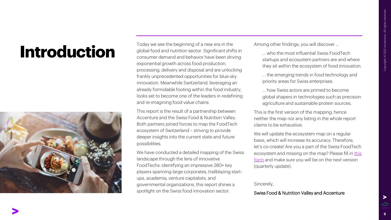 Text slide 3 from The Swiss Foodtech Ecosystem 2021 Accenture