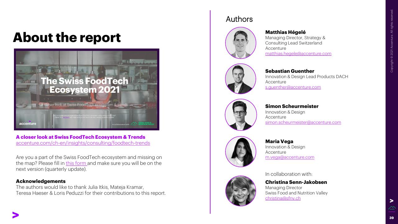 Team slide 39 from The Swiss Foodtech Ecosystem 2021 Accenture