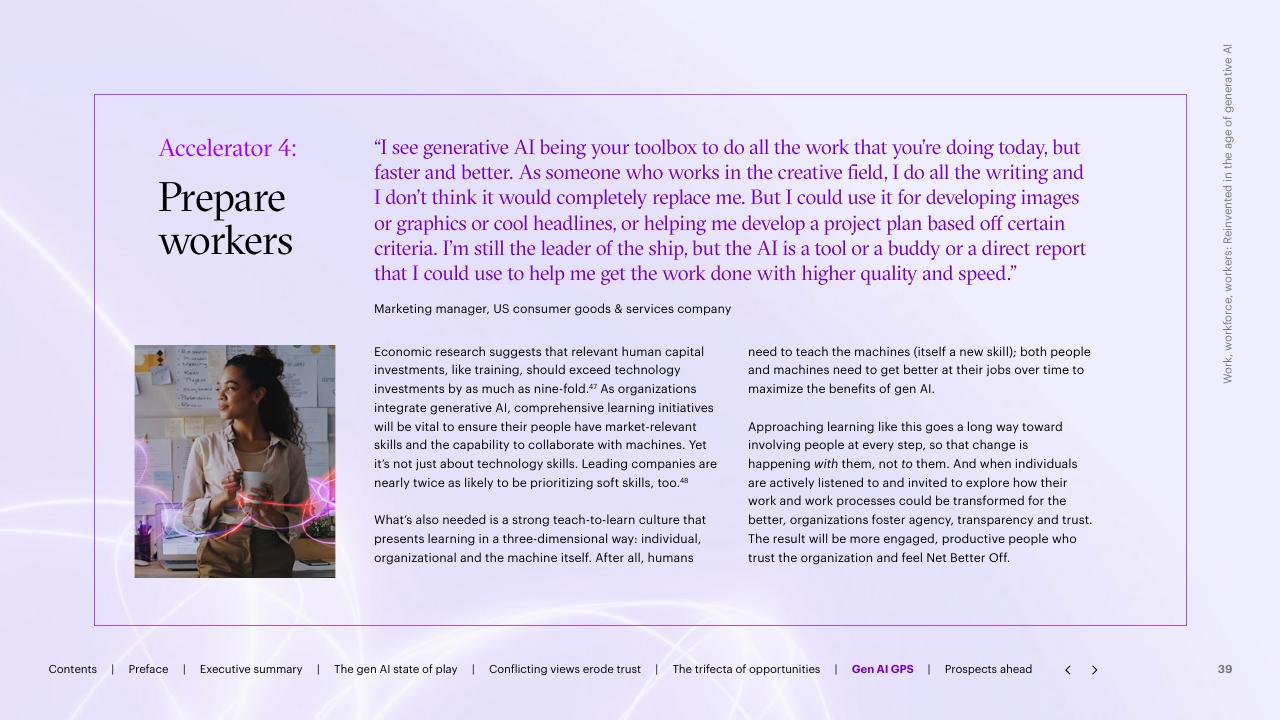 Text slide 39 from Work Workforce Workers Reinvented In The Age Of Generative AI Accenture