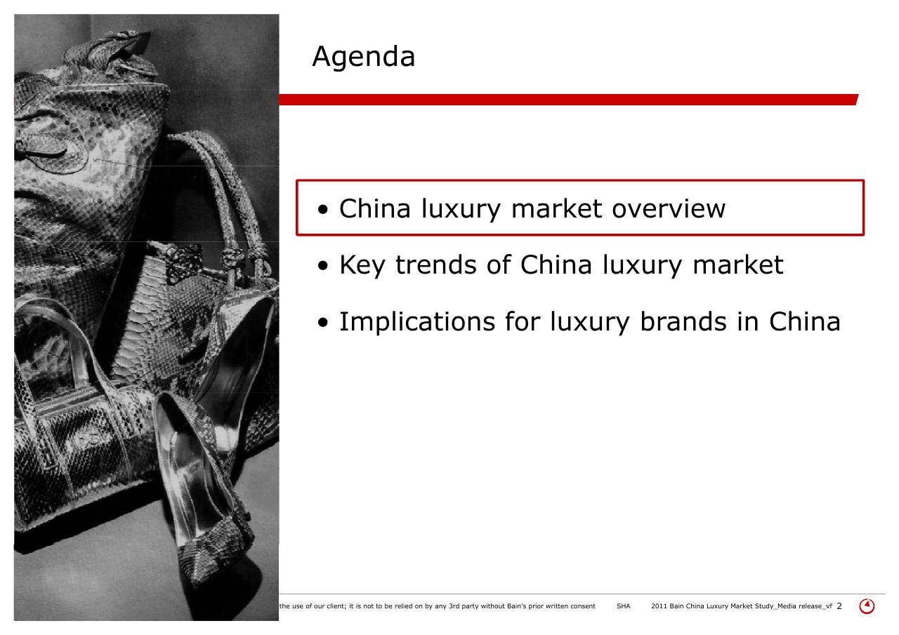 Agenda slide 2 from 2011 Bain China Luxury Market Study