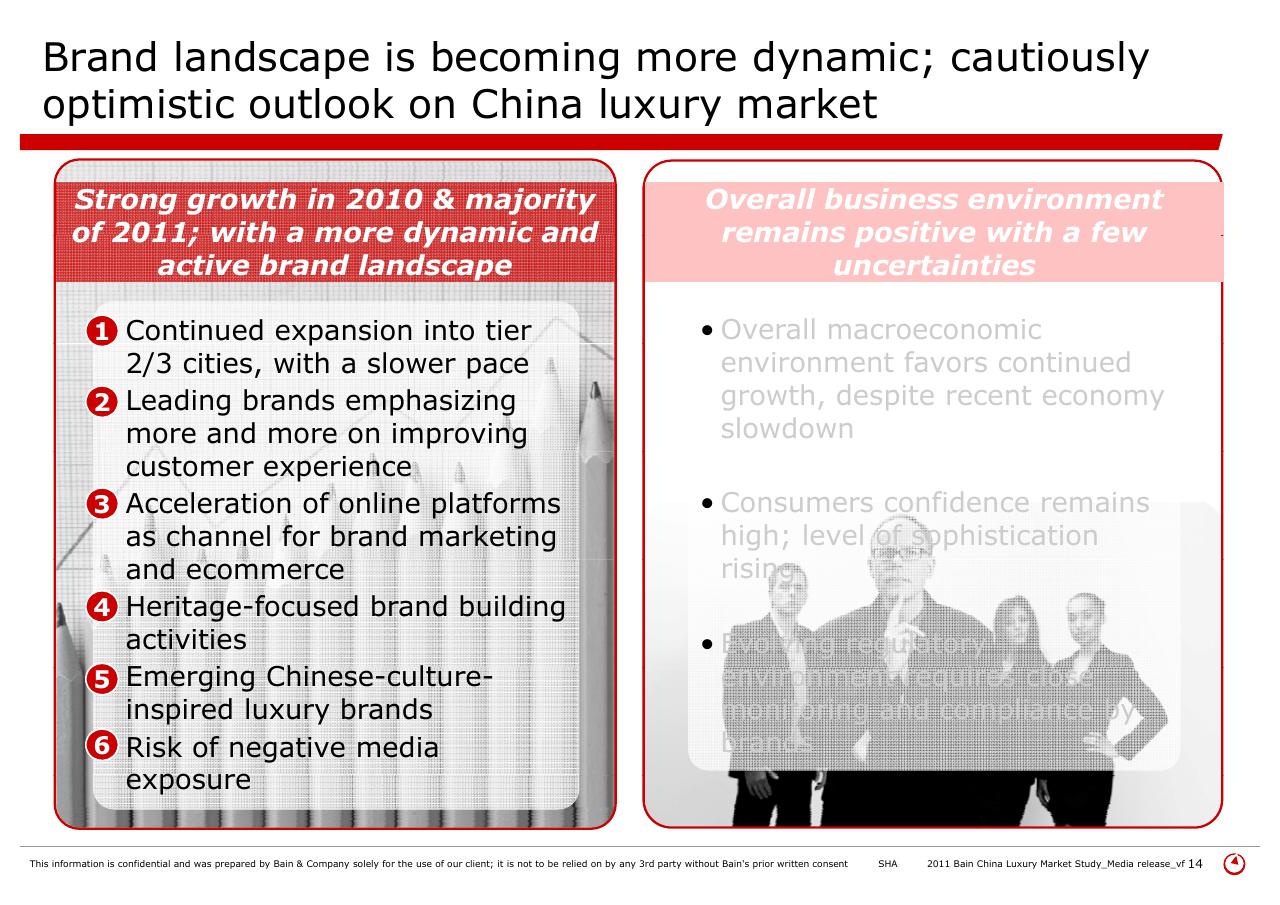Comparison slide 14 from 2011 Bain China Luxury Market Study