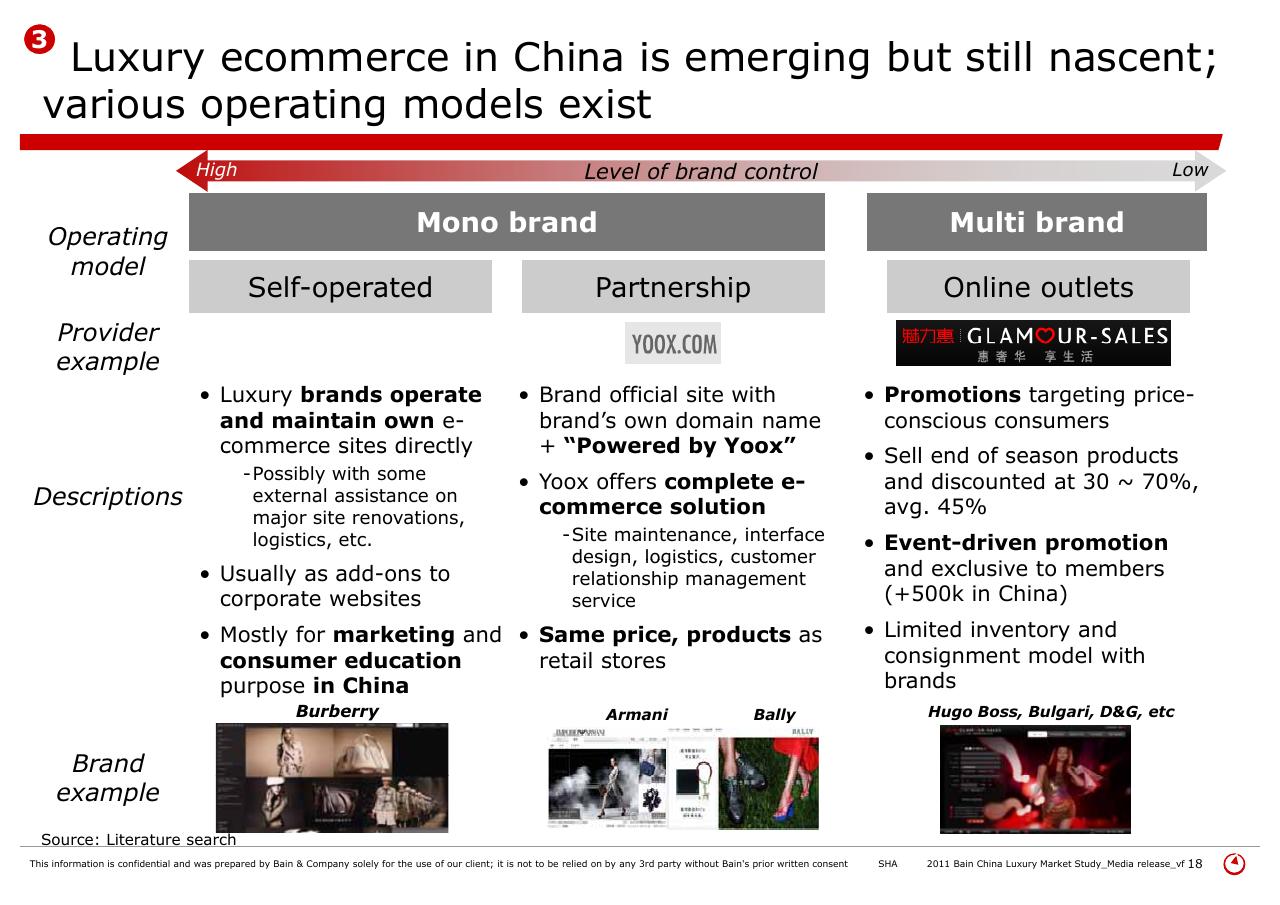 Comparison slide 18 from 2011 Bain China Luxury Market Study