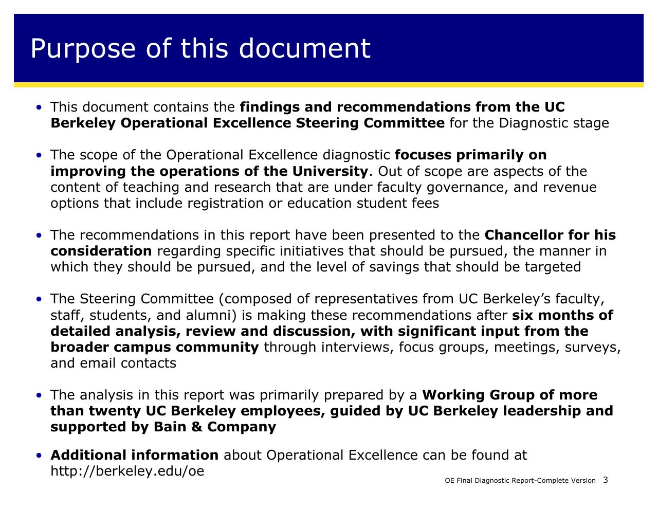 Text slide 3 from Achieving Operational Excellence At University Of California Berkeley