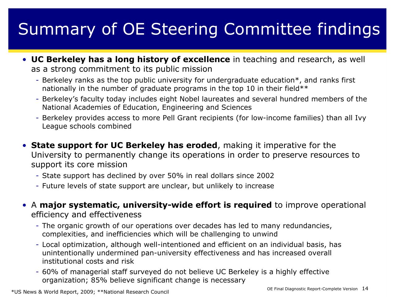 Text slide 14 from Achieving Operational Excellence At University Of California Berkeley