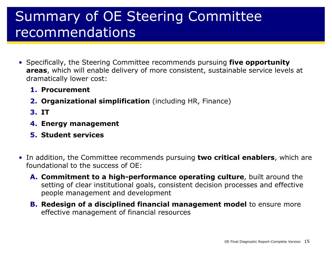 Text slide 15 from Achieving Operational Excellence At University Of California Berkeley