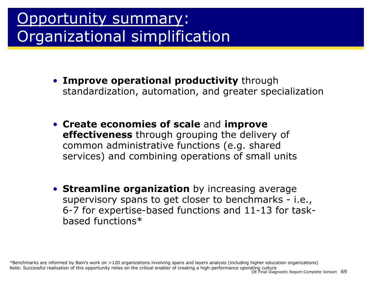 Text slide 69 from Achieving Operational Excellence At University Of California Berkeley