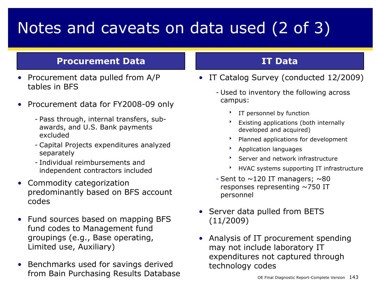 Comparison slide 143 from Achieving Operational Excellence At University Of California Berkeley