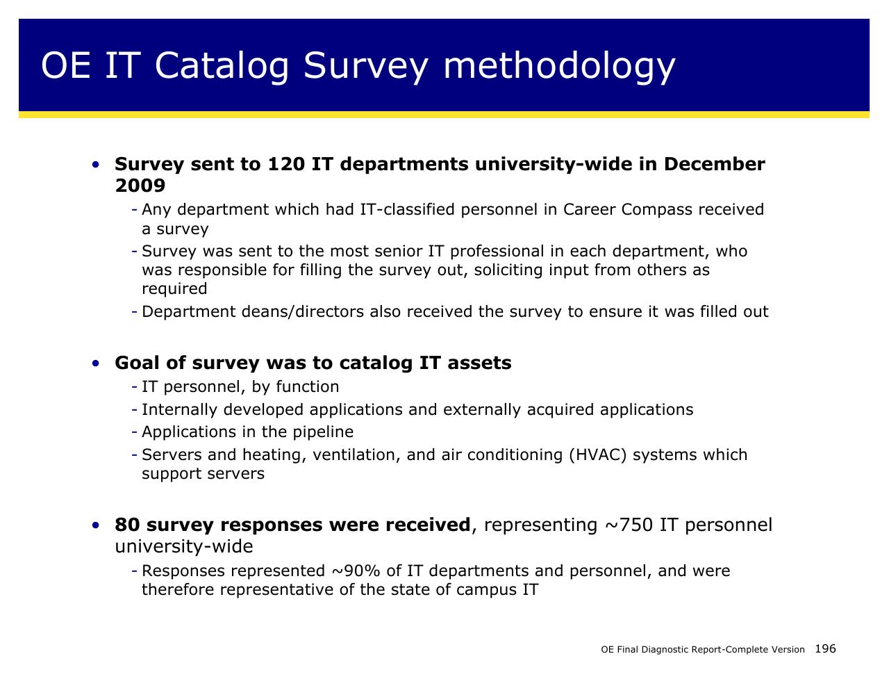 Text slide 196 from Achieving Operational Excellence At University Of California Berkeley
