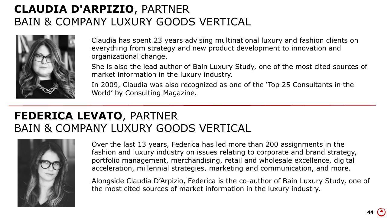 Team slide 44 from Altagamma 2017 Worldwide Luxury Market Monitor Bain