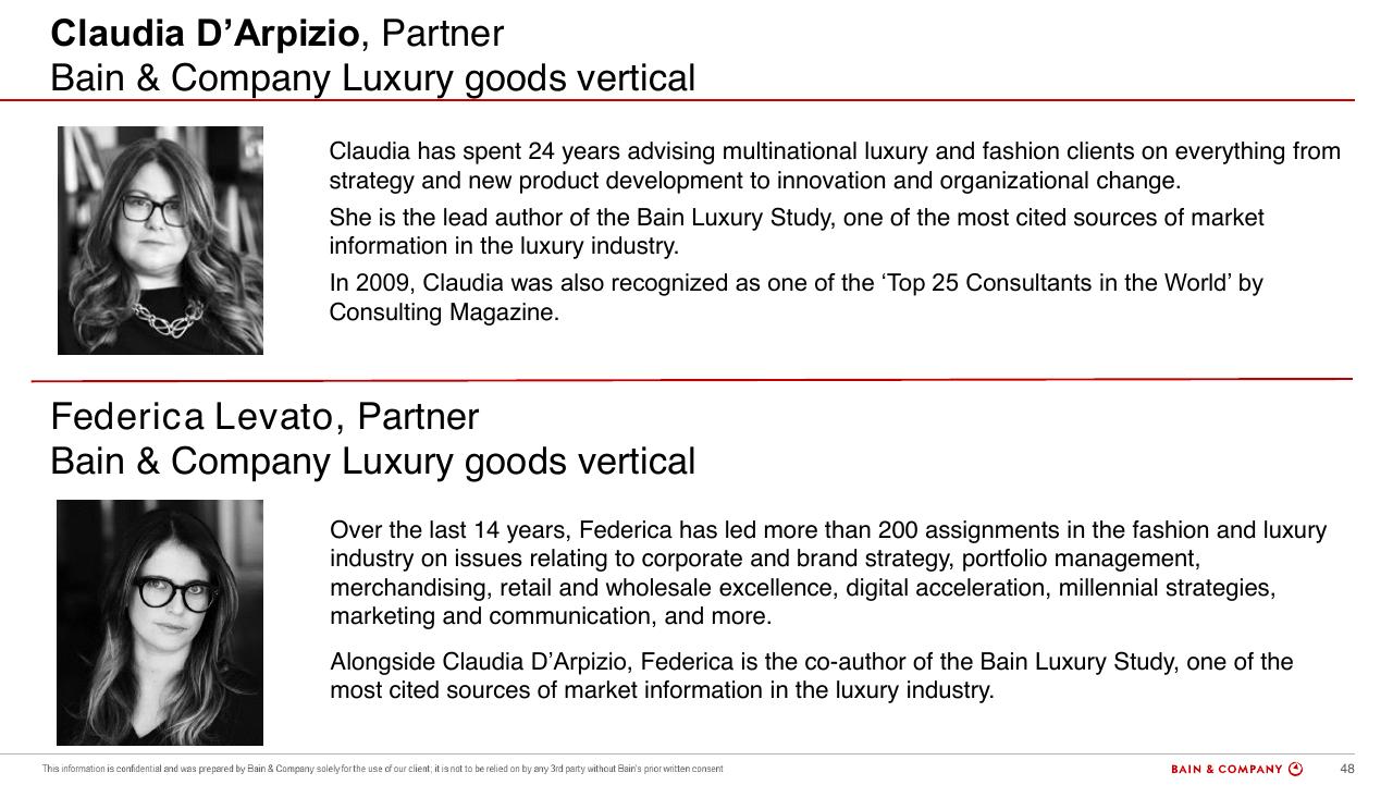 Team slide 48 from Altagamma 2018 Worldwide Luxury Market Monitor Bain