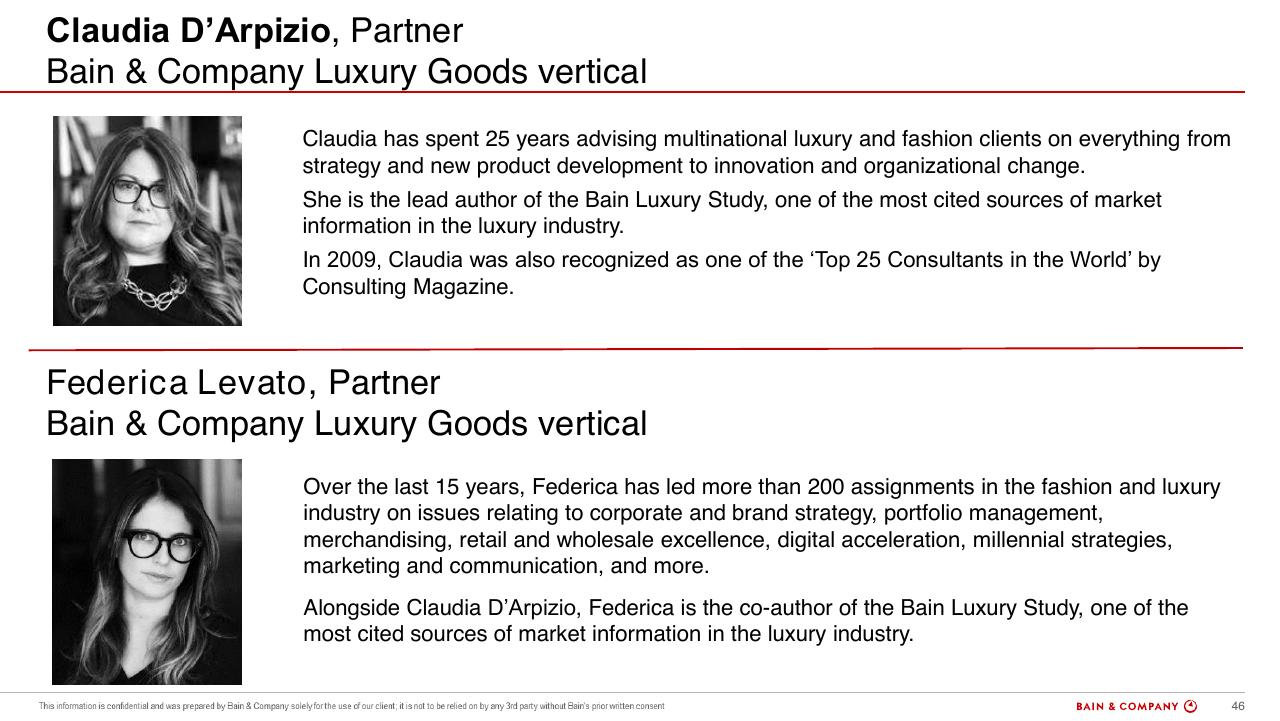 Team slide 46 from Bain Altagamma 2019 Worldwide Luxury Market Monitor Bain
