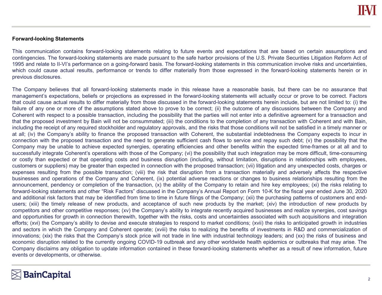 Text slide 2 from Bain Capital Investment Thesis