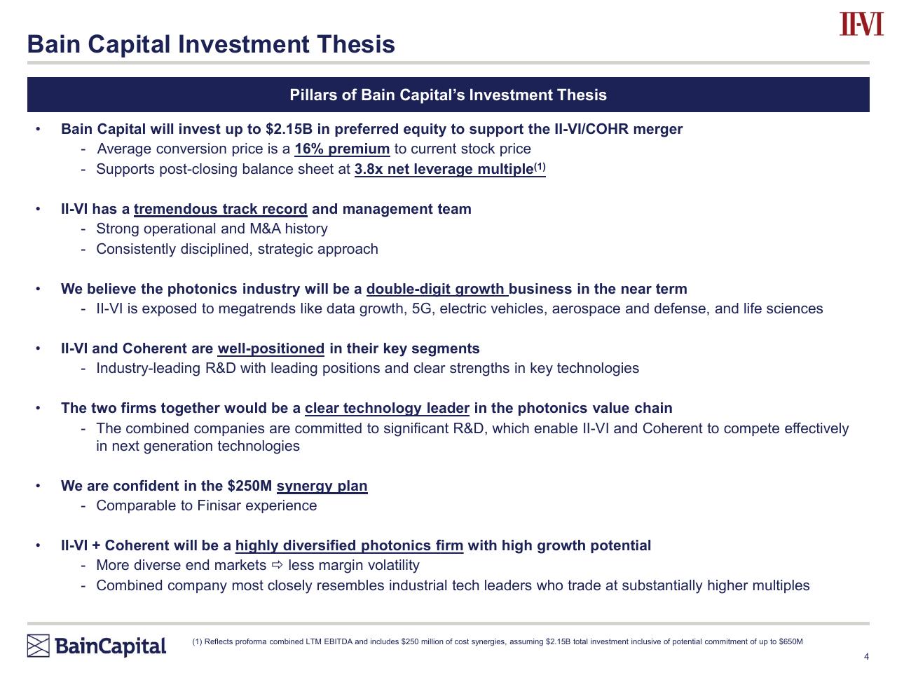 Text slide 4 from Bain Capital Investment Thesis