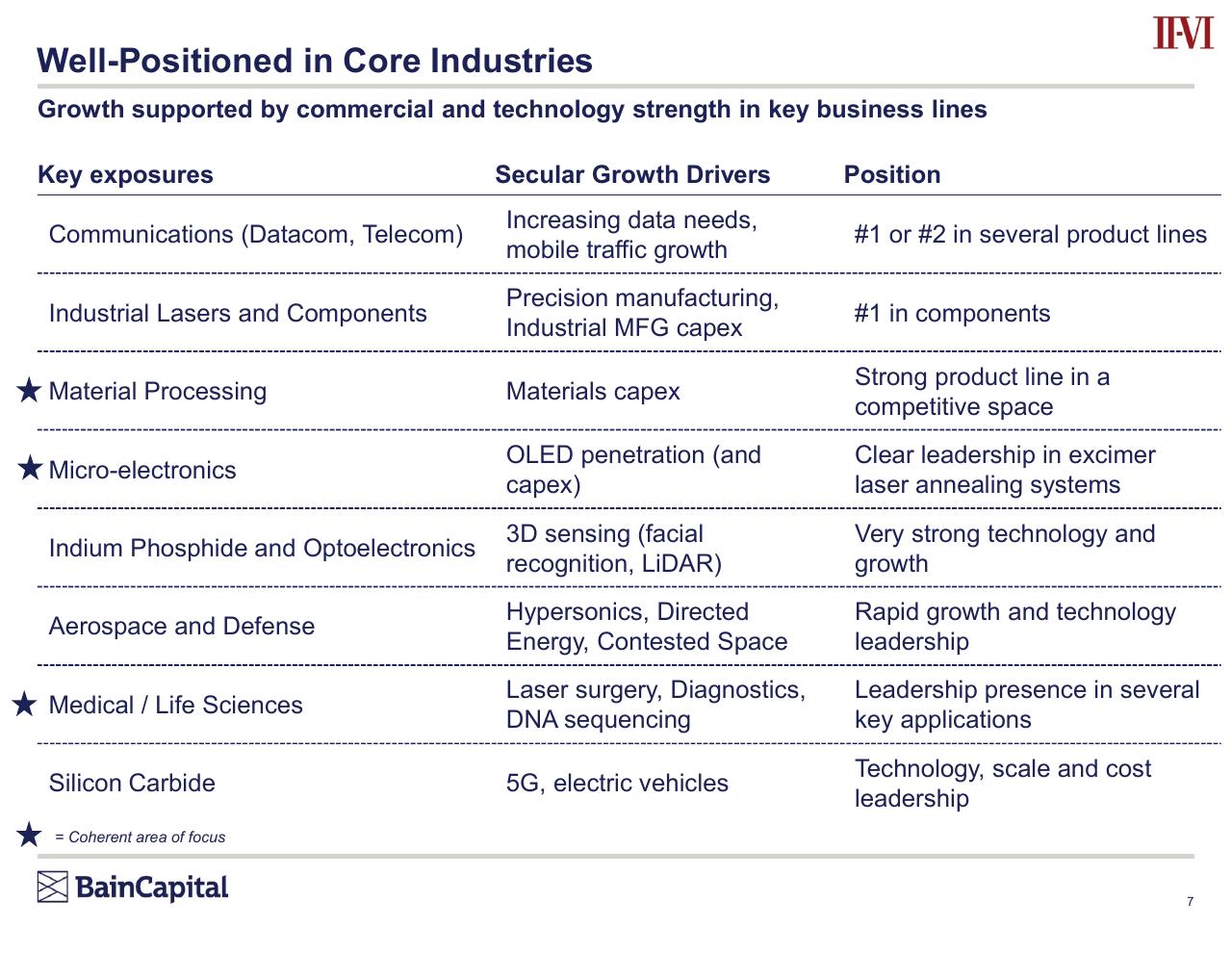 Table slide 7 from Bain Capital Investment Thesis
