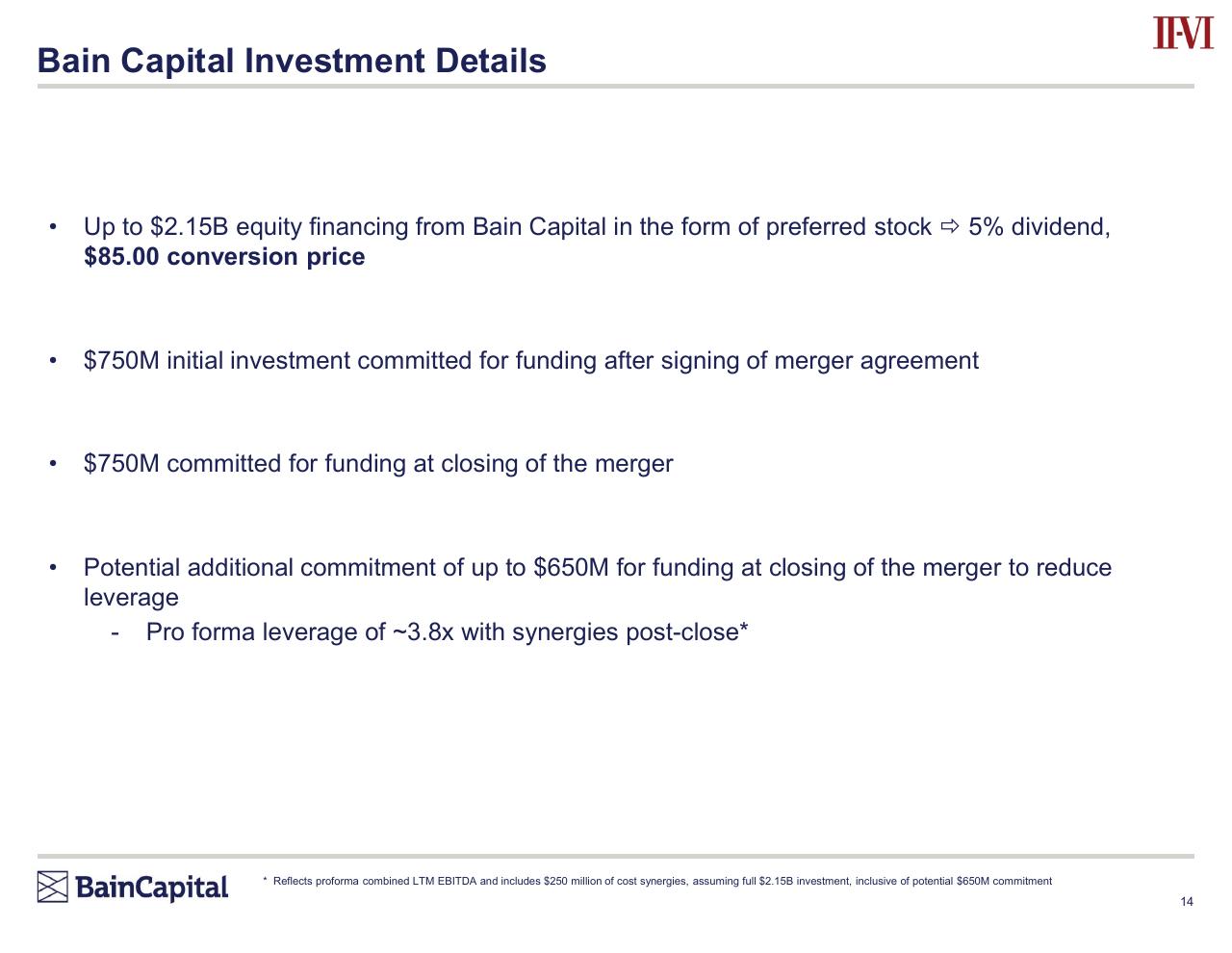 Text slide 14 from Bain Capital Investment Thesis