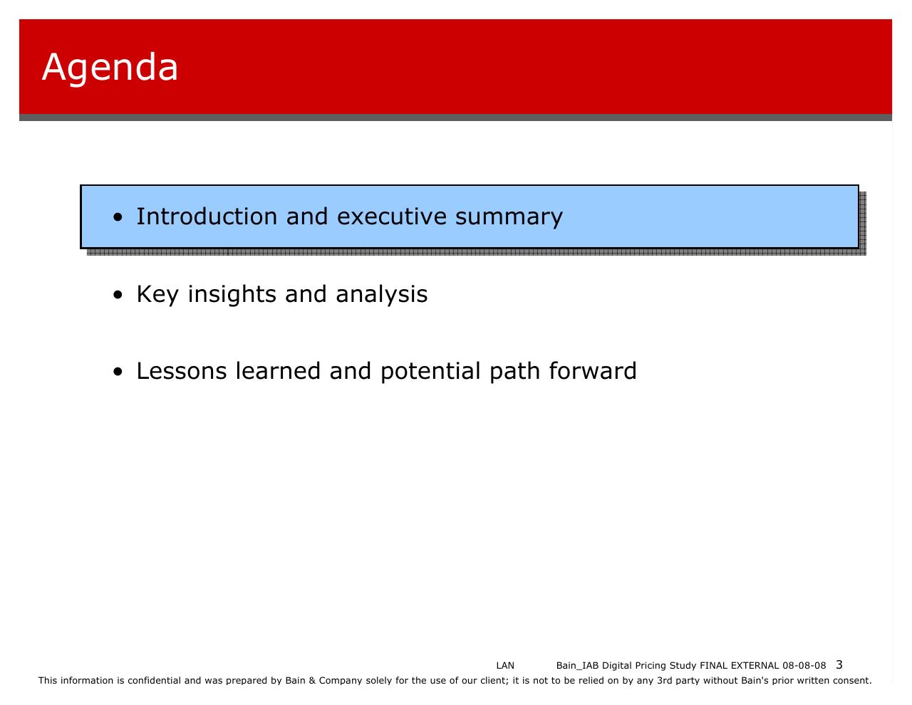 Agenda slide 3 from Bain_iab Digital Pricing Research