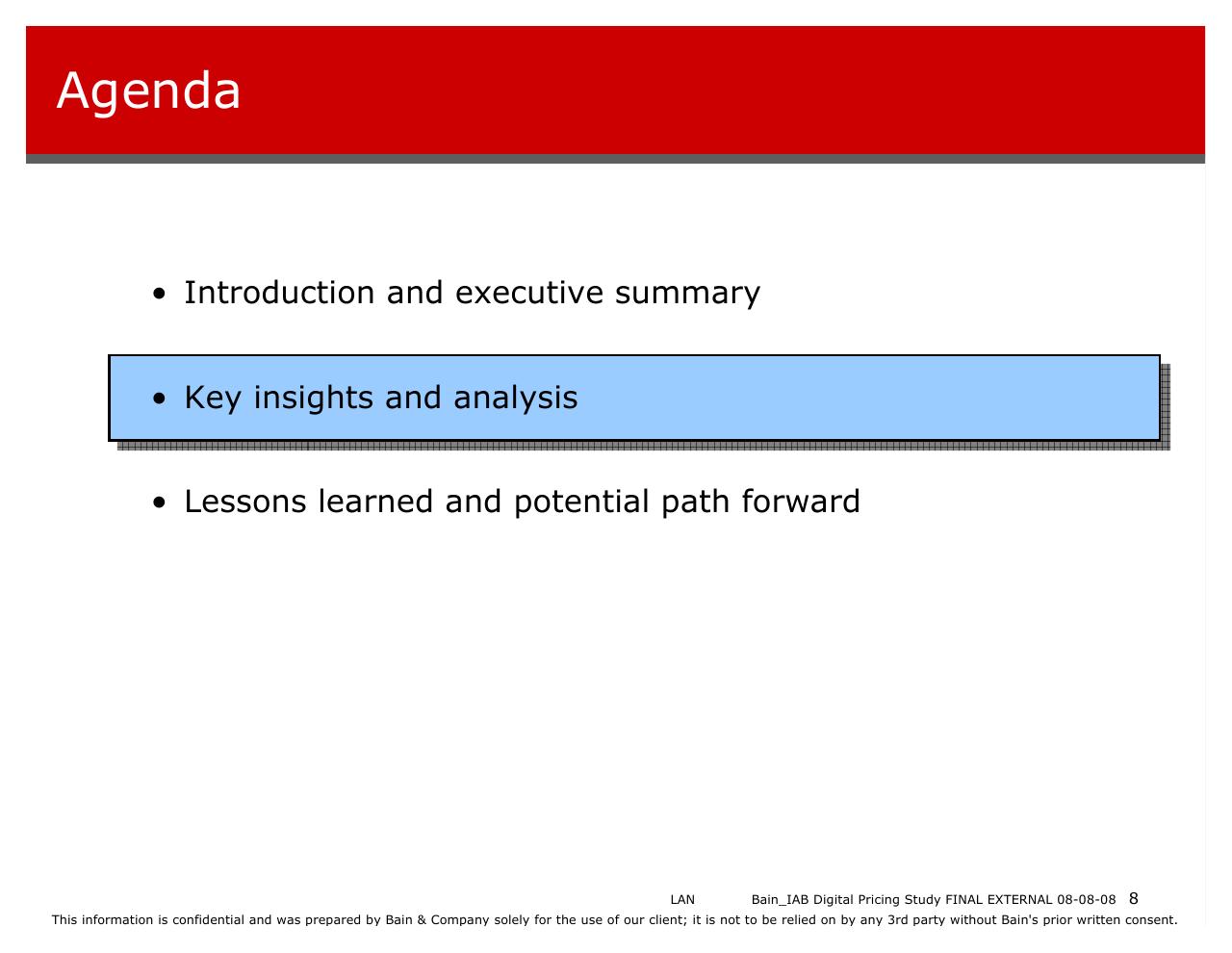 Agenda slide 8 from Bain_iab Digital Pricing Research