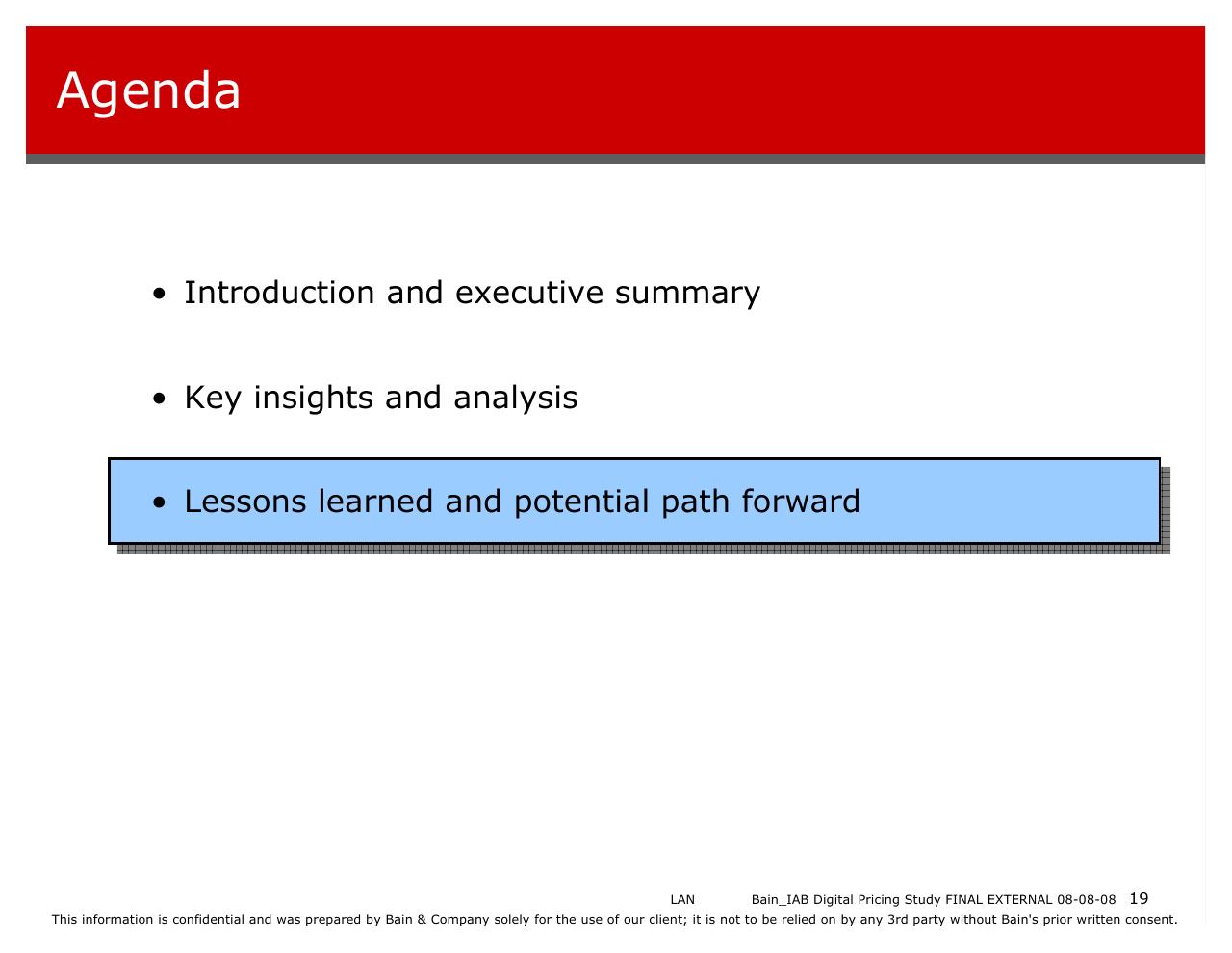 Agenda slide 19 from Bain_iab Digital Pricing Research