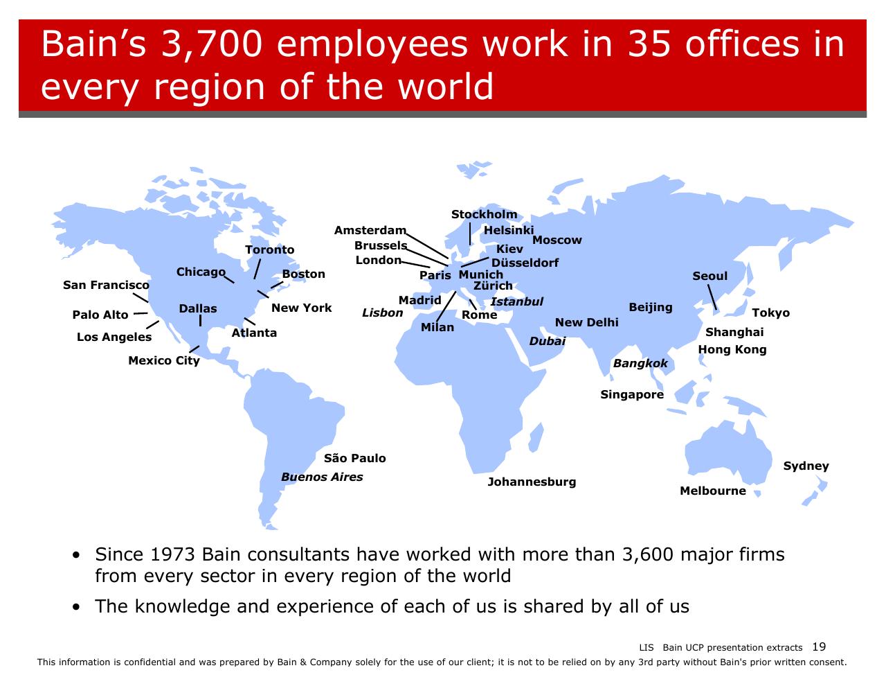 Text slide 19 from Introducing Bain And The Way We Work