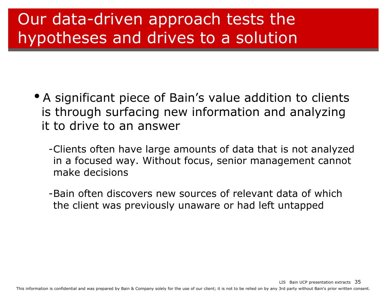 Text slide 35 from Introducing Bain And The Way We Work