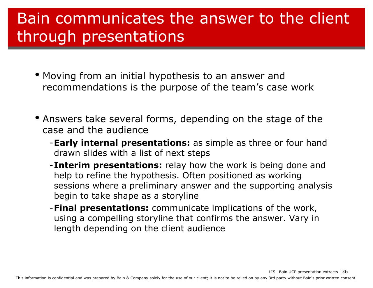 Text slide 36 from Introducing Bain And The Way We Work