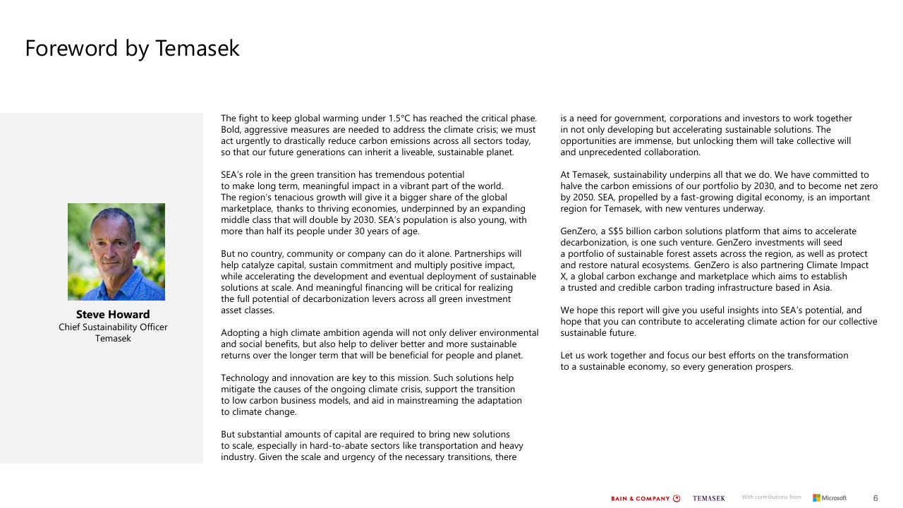 Text slide 6 from Southeast Asias Green Economy 2022 Report Bain