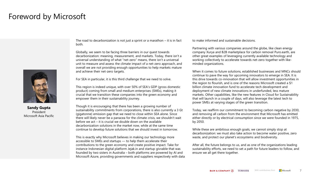 Text slide 7 from Southeast Asias Green Economy 2022 Report Bain