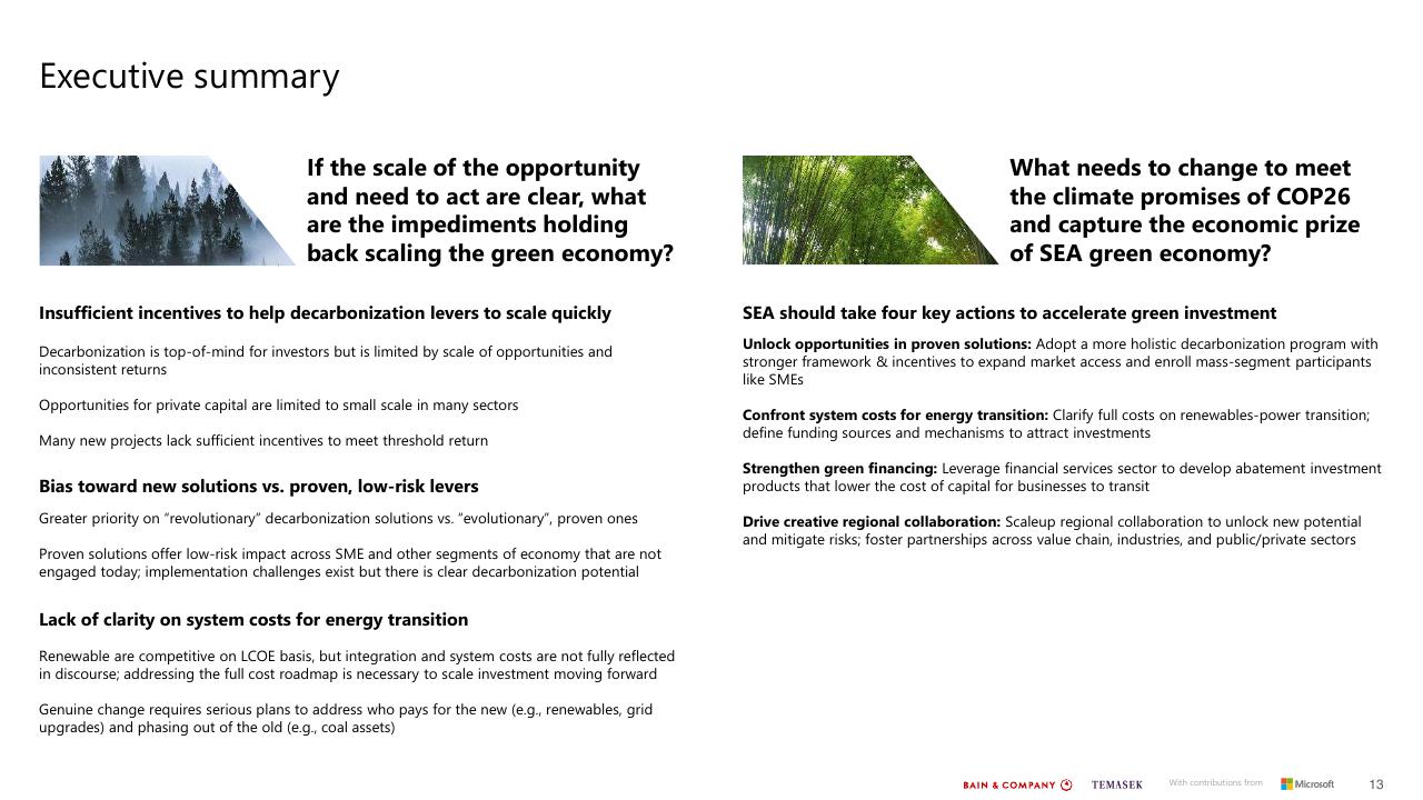 Text slide 13 from Southeast Asias Green Economy 2022 Report Bain