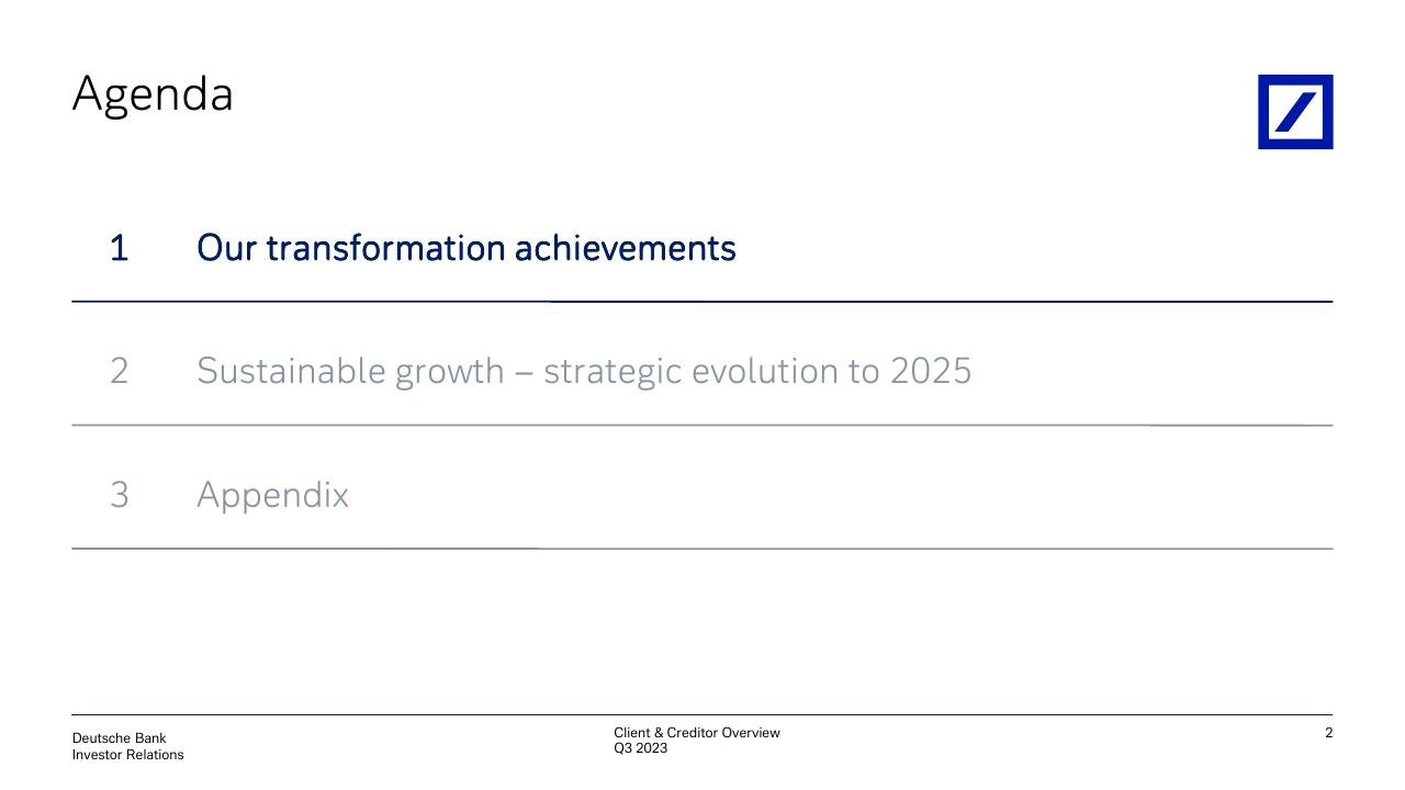 Agenda slide 3 from Client Creditor Overview May 31 2023 Deutcshe