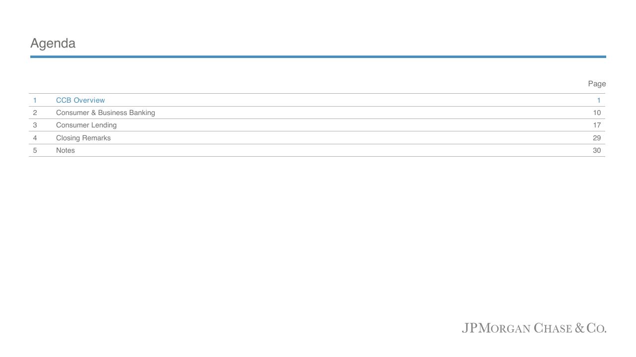 Agenda slide 2 from Consumer Community Banking JP Morgan