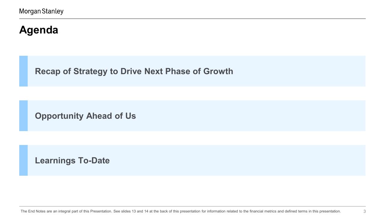 Agenda slide 3 from Deepening Client Relationships Morgan Stanley