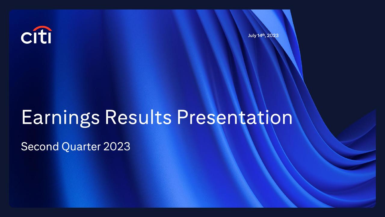 Earnings Results Presentation Second Quarter 2023 Citi consulting deck cover