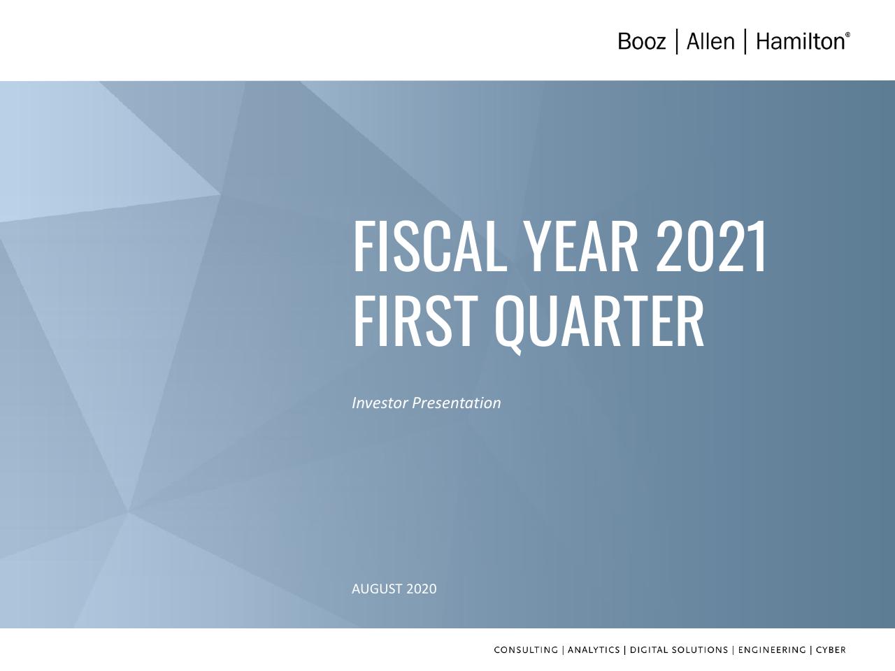 Fiscal Year 2021 First Quarter Booz consulting deck cover