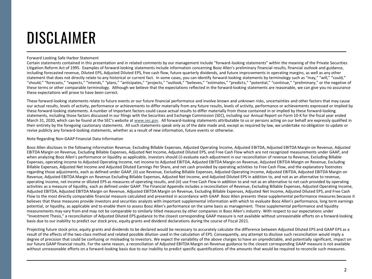Text slide 2 from Fiscal Year 2021 First Quarter Booz