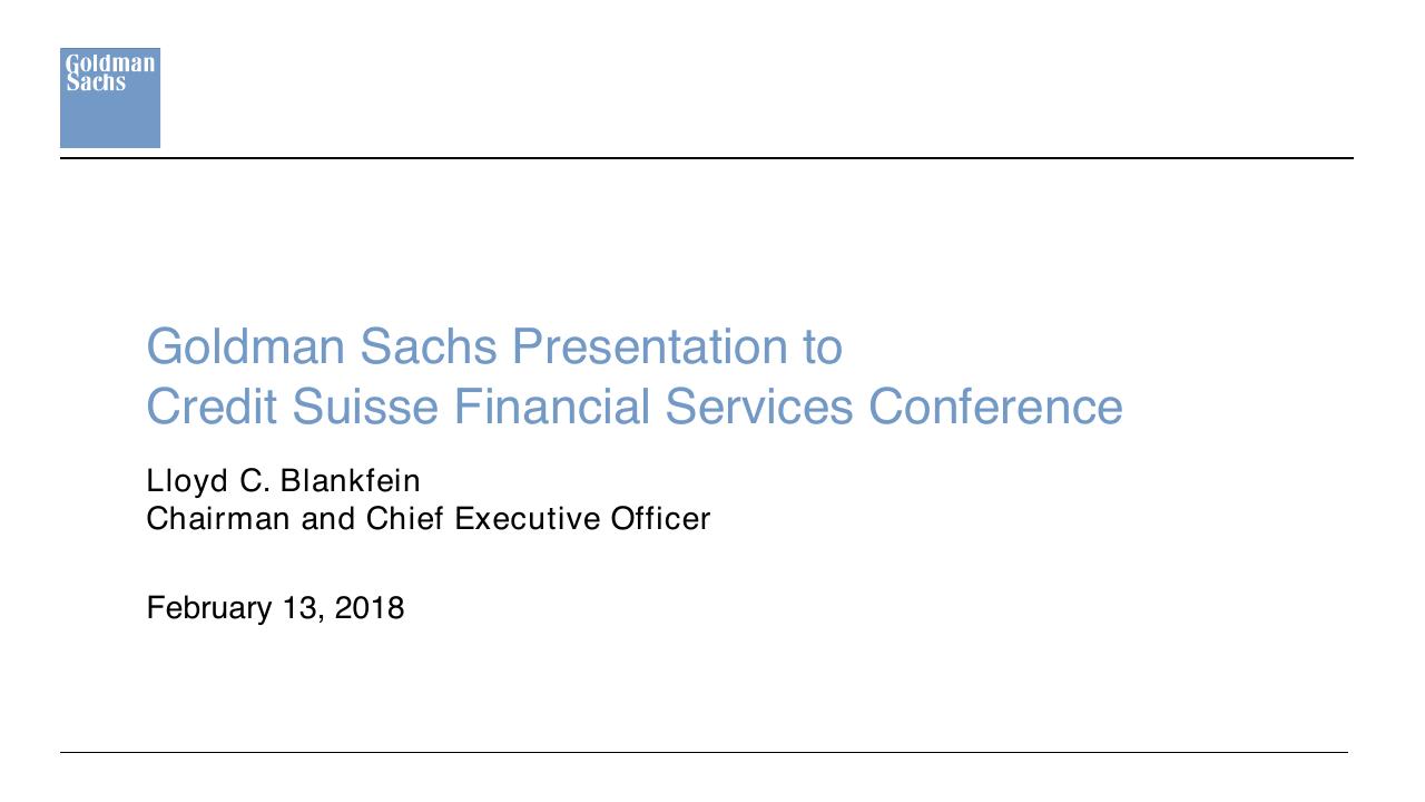 Goldman Sachs Presentation To Credit Suisse Financial Services Conference Goldman Sachs consulting deck cover