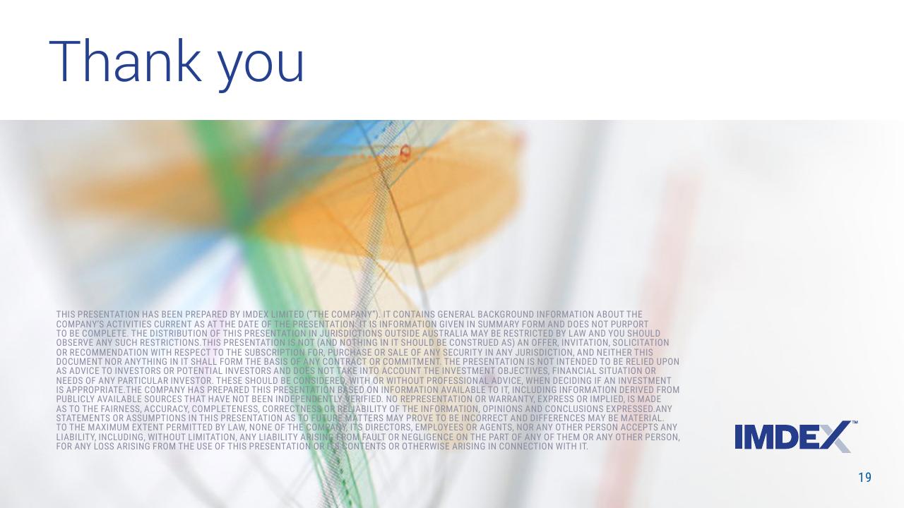 Closing slide 19 from Imdex Presentation Morgan Stanley Conference Morgan Stanley