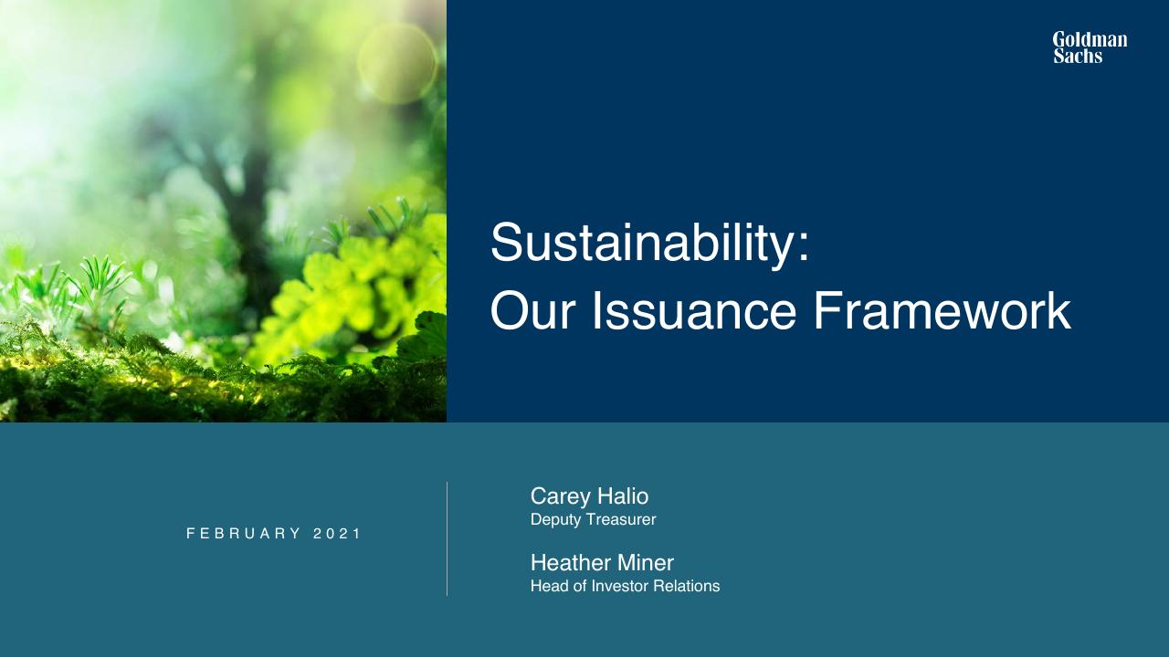 Sustainability_ Our Issuance Framework Goldman Sachs consulting deck cover