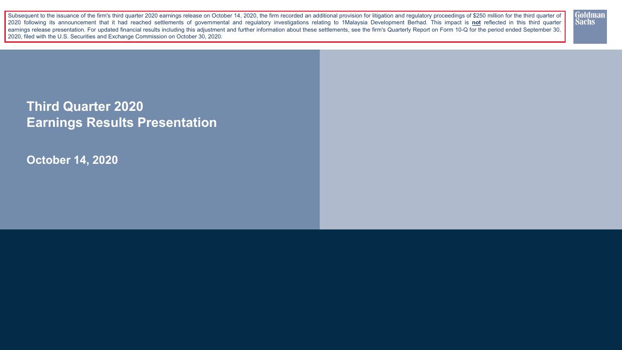 Third Quarter 2020 Earnings Results Presentation Goldman Sachs consulting deck cover