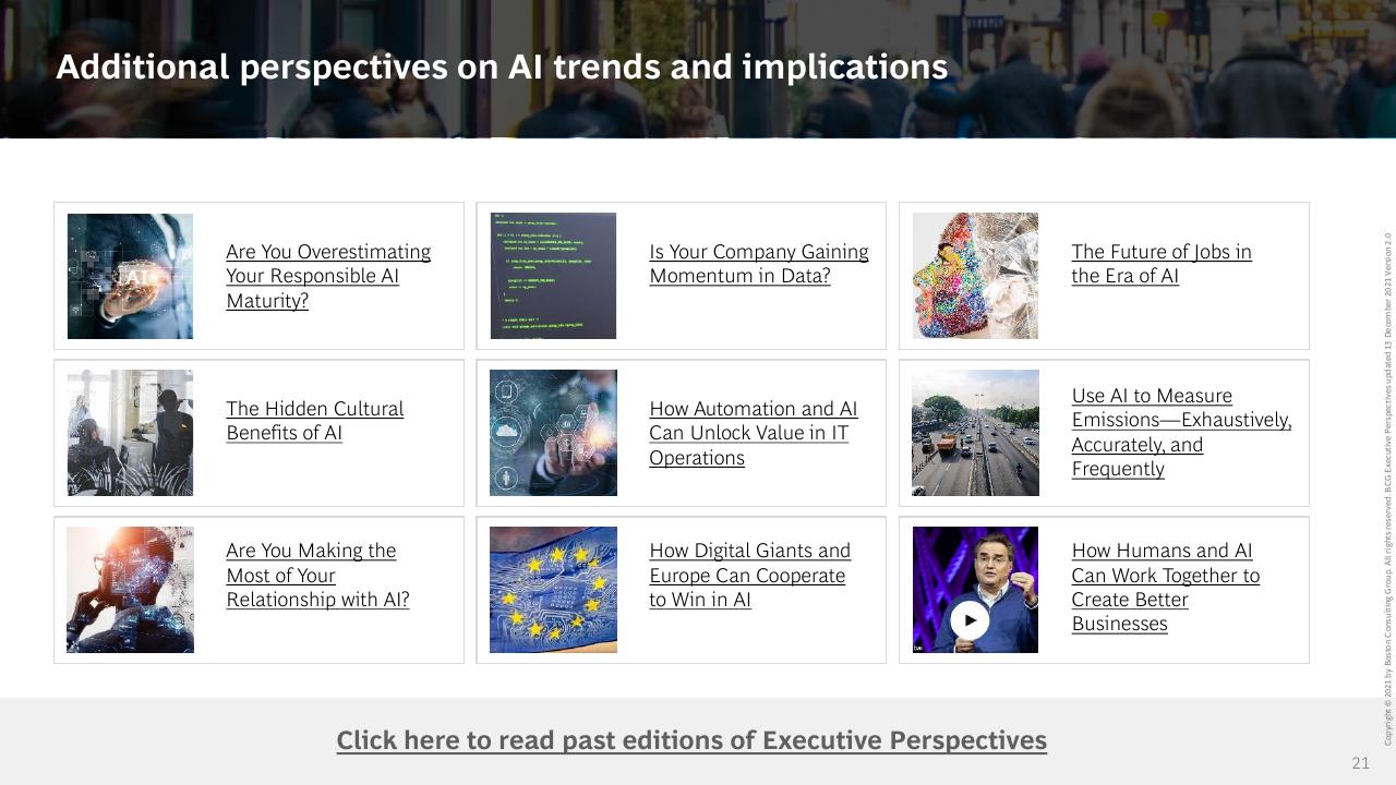 Dashboard slide 21 from Artificial Intelligence_ Ready To Ride The Wave_ BCG