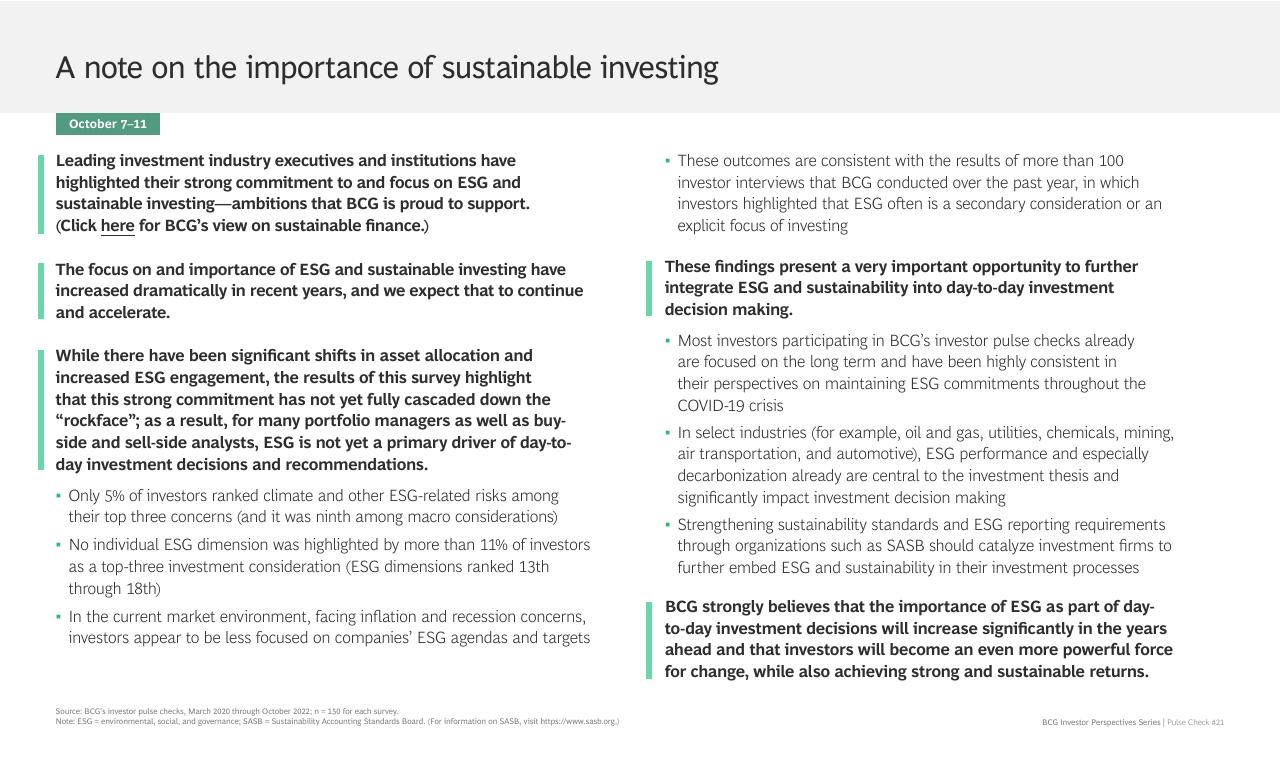 Text slide 17 from BCG Investor Perspective Series Pulse Check 21 BCG