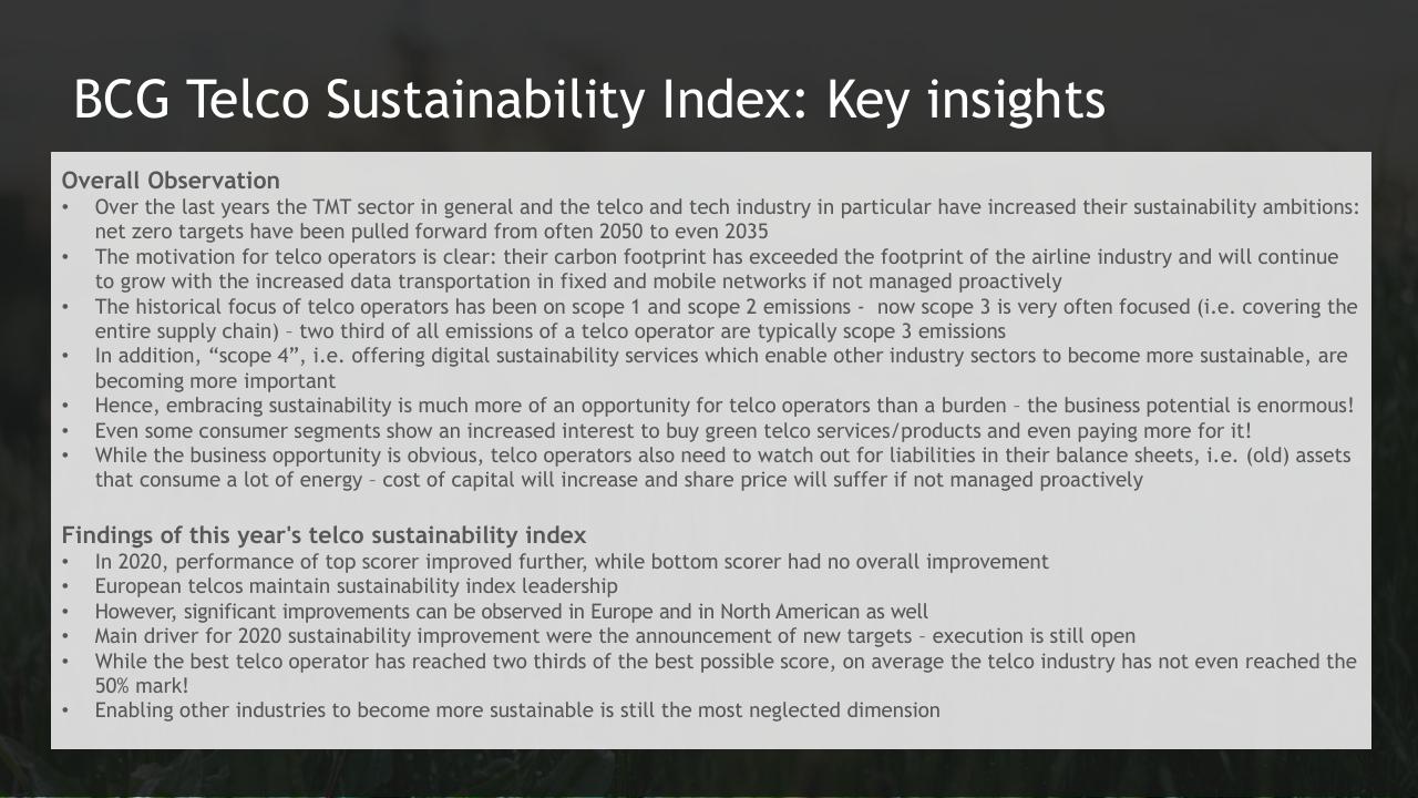 Text slide 2 from BCG Telco Sustainability Index 2020